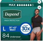 Men Large Depends Fresh Protection Underwear 84-COUNT: Waist 35 43 Swc. Fixed Price $69.99.