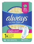 (2 Pack) Always Pads Size 1 Ultra Thin 46 Count Regular. Fixed Price $35.94.