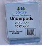 Secure Personal Care Underpads Count 23"X36" SP13150 Incontinence Large. Fixed Price $20.00.