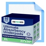 Remedies Disposable Bed Pads - Adults, Seniors, Kids & Puppy, 23"X36" (50 Count). Fixed Price $16.99.