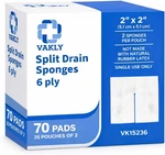 Vakly Split Drain Sponge Gauze 2X2 Sterile 6 Ply Pads Pack Of 70 Absorbent Pre. Fixed Price $17.00.