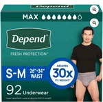 Men Small/ Med Depends Fresh Protection Underwear 92 Count 26" -34" Waist Swc. Fixed Price $69.99.