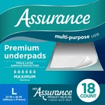 Assurance Unisex Premium Quilted Underpad, Maximum Absorbency, (18 Count). Fixed Price $11.98.