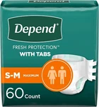 Depend With Tabs Incontinence Protection Unisex Sm/med- 60 (3X20). Fixed Price $50.00.