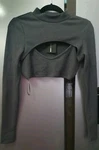 Fashion Nova Crop Top Set 2 Piece Vest + Long Sleeve Overlay Size Ribbed Grey. Fixed Price $21.43.