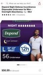 Defense Incontinence Disposable Underwear Men Overnight Depends. Fixed Price $39.99.