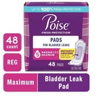 Poise Incontinence Pads 5 Drop Maximum Absorbency Regular Length 48 Count. Fixed Price $22.99.