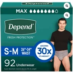 Depend Fresh Protection Underwear For Men Small/ Med 92 Count 26" -34" Waist Swc. Fixed Price $69.99.