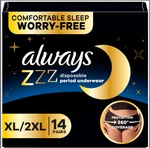 Always Zzz Overnight Disposable Period Underwear XL/2XL (18-26 Size) 2PACK 7CT. Fixed Price $16.99.