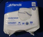 Attends Disposable Underwear Medium Moderate 20 Count. Latex Free/ Odor Shield. Fixed Price $14.99.