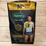 Men's Depend Real Fit Underwear, 50%+ More, Size Sm To Med, Waist 28-40 Inch New. Fixed Price $10.99.