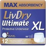 Livdry Ultimate Adult Incontinence Underwear, Max Absorbent Xl 12 Ct. Fixed Price $25.88.