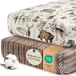 Pobibaby - 2 Pack Premium Fitted Boy Crib Sheets, Wildlife. Fixed Price $45.99.