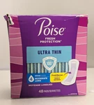 Poise Ultra Thin Panty Pads Liner Bladder Leaks Moderate Flow 48 Dented Box. Fixed Price $17.99.