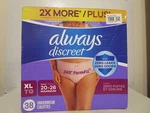 Always Discreet Adult Incontinence Underwear For Women Postpartum Size Xl 38 Ct. Fixed Price $39.99.