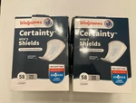 2 Pack Of Walgreens Certainty Men's Shields, Light Absorbency One Size 58CT. Fixed Price $18.99.