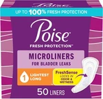 Poise Daily Microliners, Incontinence Panty 1 Drop Long, White. Fixed Price $11.94.