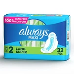 Always Maxi Pads Super Long Flexi Wings 8HR Leakguard Protection 32 Count. Fixed Price $13.94.
