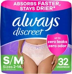 Always Discreet Incontinence & Postpartum Underwear For Women Small/medium 32 Ct. Fixed Price $28.85.