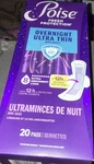Poise Fresh Protection Overnight Ultra Thin Extra Absorbent 20 Pads Odor Control. Fixed Price $12.00.