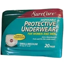 Sure Care Disposable Protective Underwear Small/medium Fits 34" To 46" 20 Pair. Fixed Price $25.00.