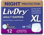 Livdry Xl Overnight Adult Diapers For Women And X-large (12 Count), White. Fixed Price $48.64.