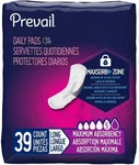 5 Prevail Daily Pads Maximum Absorbency. Fixed Price $15.00.