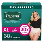 Depend Fresh Protection Women Incontinence Underwear, Max Absorbency, Xl, 68CT. Fixed Price $74.44.