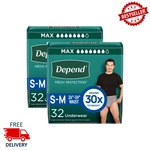 2 Pack Depend Fresh Protection Incontinence Underwear For Men, S/m, 64 Total. Fixed Price $48.99.