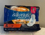 Always Maxi Overnight W/ Flexi Wings, Size 4, 25CT Open Package Indivi. Sealed. Fixed Price $10.21.