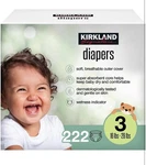 Kirkland Signature Diapers, Size 3 (16-28 Pounds), 222 Count. Fixed Price $43.99.
