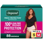 Depend Fresh Protection Women Ultimate Underwear 88-CT Size S/m Waist 24 37". Fixed Price $67.88.