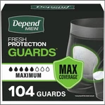 Depend Guards Fresh Protection For Men, Maximum Absorbency, 104 Count. Fixed Price $32.95.
