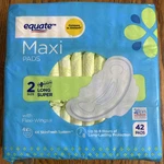 Pack Equate Maxi Pads, Long Super (42 Count Each) With Flexi-wings. Fixed Price $27.95.