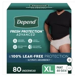 Men Extra Large Depend Fresh Protection Underwear 80 Count 44 -54 Waist Swc. Fixed Price $69.99.