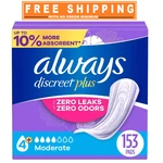 Always Discreet Plus Incontinence Pads For Women Moderate 153 Ct.. Fixed Price $43.36.