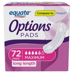Options Women's Incontinence Pads, Maximum Absorbency, Long Length (72 Count). Fixed Price $31.93.