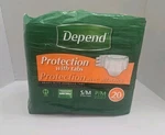 Depend Incontinence Protection With Tabs Maximum Absorbency S/m, 20 Count. Fixed Price $20.00.