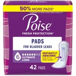 Poise Incontinence Pads For Women 6 Drop Ultimate Absorbency, Long Length, 42 Ct. Fixed Price $37.99.