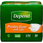 Depend Protection With Tabs Sm/med Max Absorbency 20/PACK, Packs. Fixed Price $57.00.