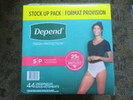 Depend Woman's Fresh Protection Underwear Size Small 44 Pairs Fits Waist 24-30". Fixed Price $38.95.