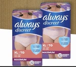 Always Discreet Incontinence Underwear For Women Maximum Protection, Xl 64. Fixed Price $32.00.