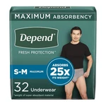 Depend Fresh Protection Men's Maximum Absorbency Underwear, Small/medium. Fixed Price $35.95.