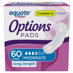 Equate Options Moderate Absorbency Long Length Incontinence Pads 60CT. Fixed Price $28.39.