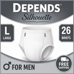 Depends Silhouette Men's 24 Briefs Gray Maximum Absorbency Free Shipping. Fixed Price $21.99.
