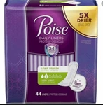 Poise Female Incontinent Pad Long Length Very Light 44 Ct Fast Ship. Fixed Price $11.99.