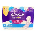 Always Discreet Incontinence Pads, Moderate Absorbency (153 Count). Fixed Price $42.99.