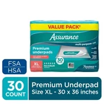 Assurance Premium Underpads For Adult Xl, 30"X 36" Maximum Absorbency, Count. Fixed Price $29.95.