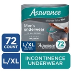 Assurance Men's Incontinence Underwear, Large, Maximum Absorbency, 72 Count. Fixed Price $32.72.