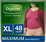Depend Fit-flex Women S Maximum Incontinence Underwear Xl 48 Count. Fixed Price $49.88.